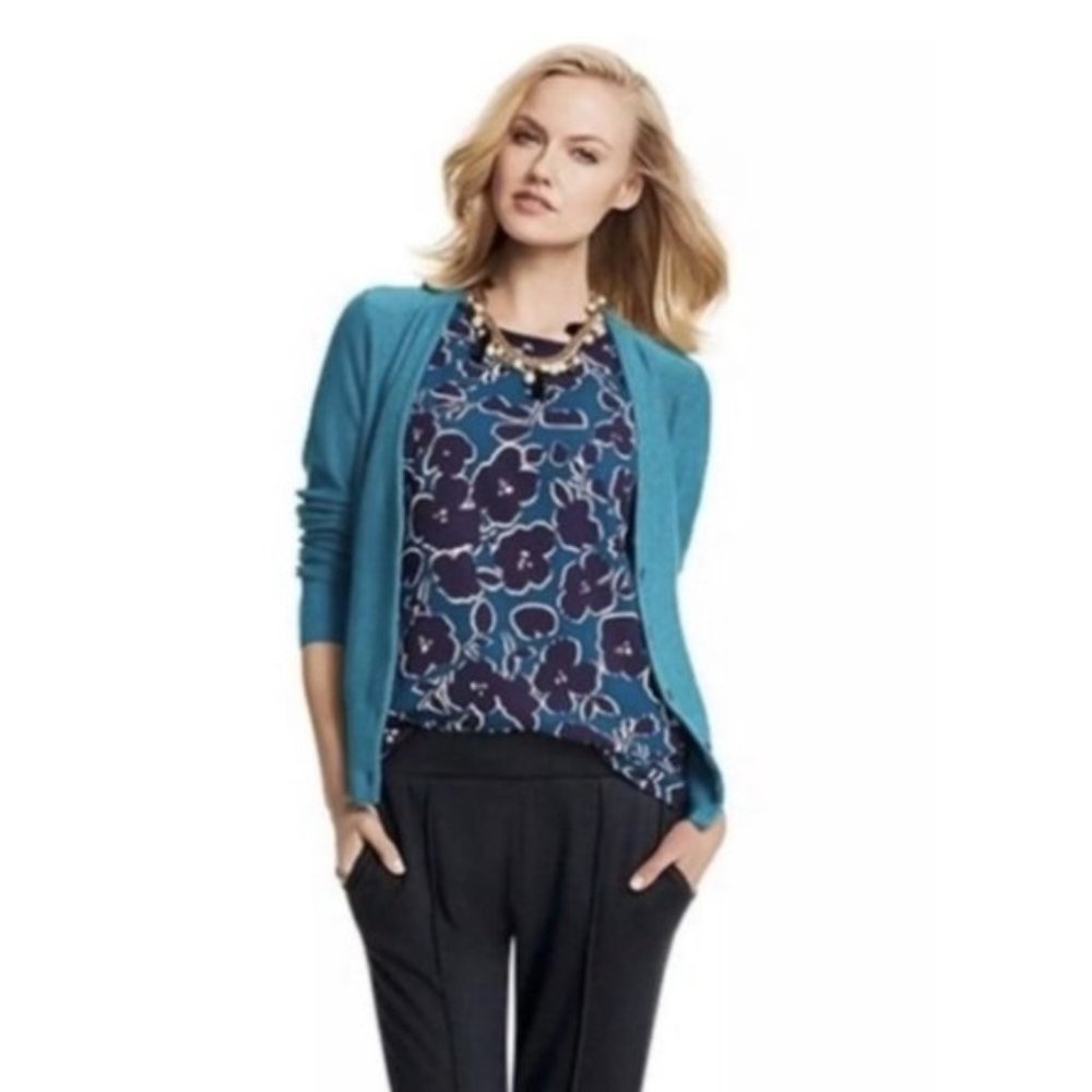 Cabi Tearoom Teal V-Neck Button Front Cardigan Small